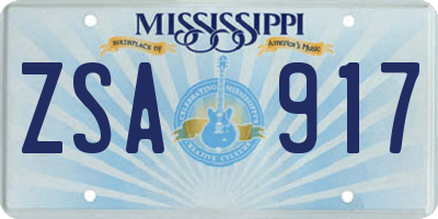 MS license plate ZSA917