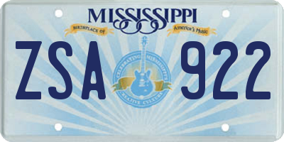 MS license plate ZSA922