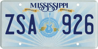 MS license plate ZSA926