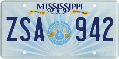 MS license plate ZSA942
