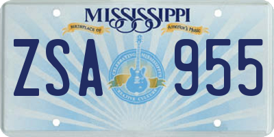 MS license plate ZSA955