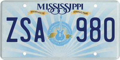 MS license plate ZSA980
