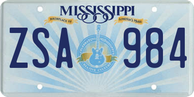 MS license plate ZSA984