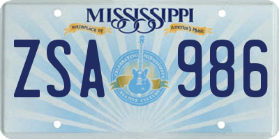 MS license plate ZSA986