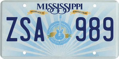 MS license plate ZSA989