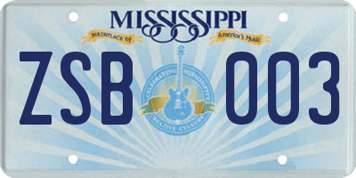 MS license plate ZSB003