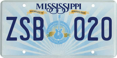 MS license plate ZSB020