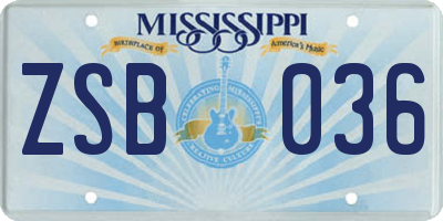 MS license plate ZSB036