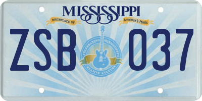 MS license plate ZSB037