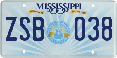MS license plate ZSB038