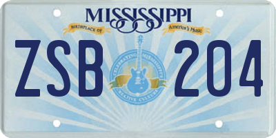 MS license plate ZSB204
