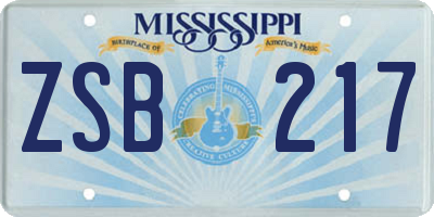 MS license plate ZSB217
