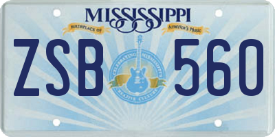 MS license plate ZSB560