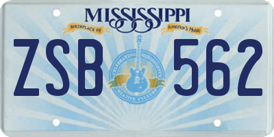 MS license plate ZSB562