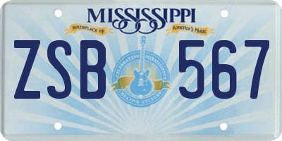 MS license plate ZSB567