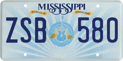 MS license plate ZSB580