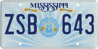 MS license plate ZSB643