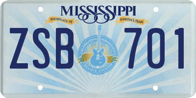 MS license plate ZSB701