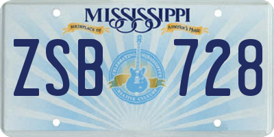 MS license plate ZSB728