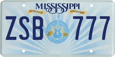MS license plate ZSB777