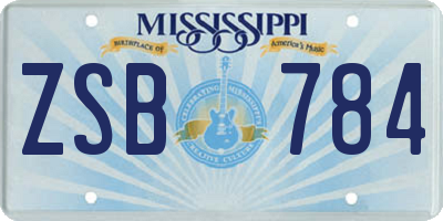 MS license plate ZSB784