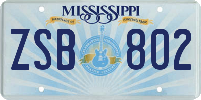 MS license plate ZSB802