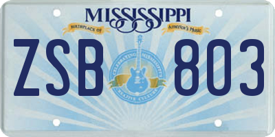 MS license plate ZSB803