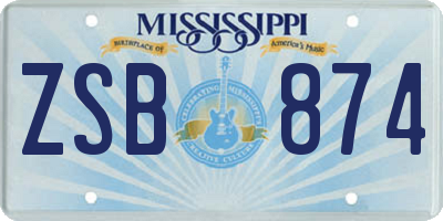 MS license plate ZSB874