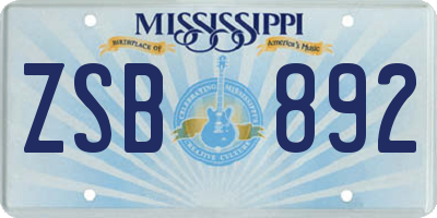 MS license plate ZSB892