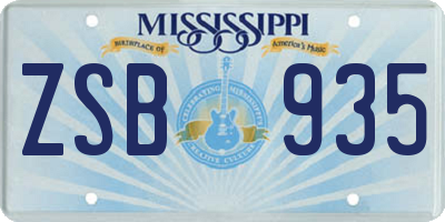 MS license plate ZSB935
