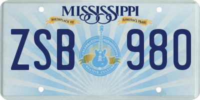 MS license plate ZSB980