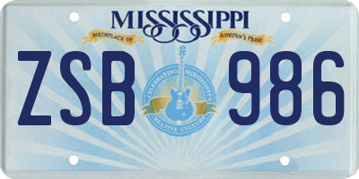 MS license plate ZSB986
