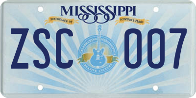 MS license plate ZSC007