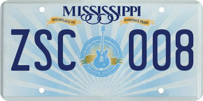 MS license plate ZSC008