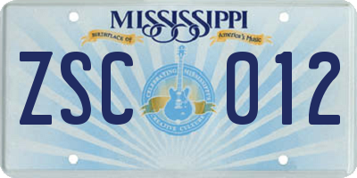 MS license plate ZSC012