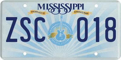 MS license plate ZSC018