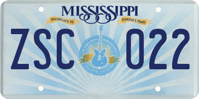 MS license plate ZSC022