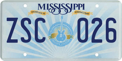 MS license plate ZSC026