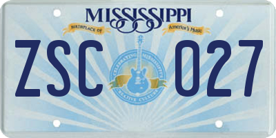 MS license plate ZSC027