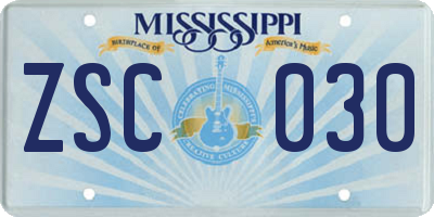 MS license plate ZSC030