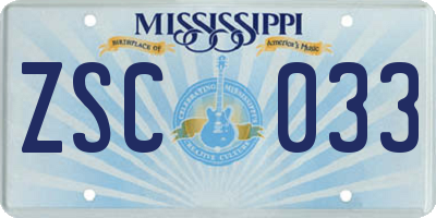 MS license plate ZSC033