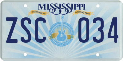 MS license plate ZSC034