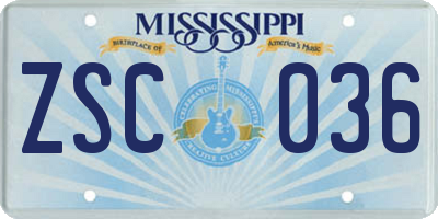 MS license plate ZSC036