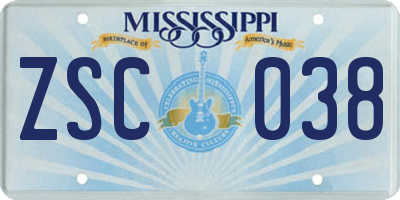 MS license plate ZSC038