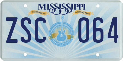 MS license plate ZSC064