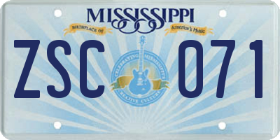 MS license plate ZSC071