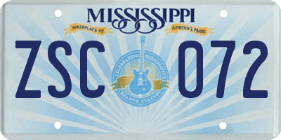 MS license plate ZSC072