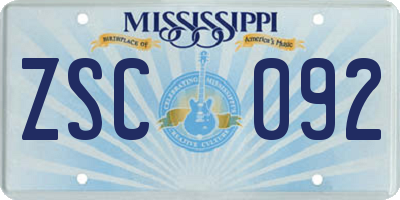MS license plate ZSC092