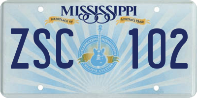 MS license plate ZSC102