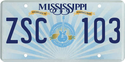 MS license plate ZSC103